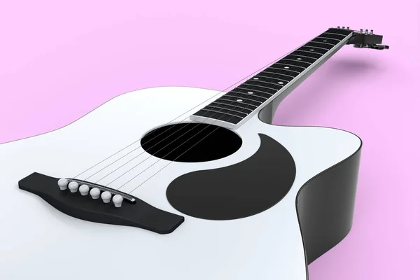 Close Acoustic Guitar Isolated Pink Background Render Concept Rock Festival — Stock Photo, Image