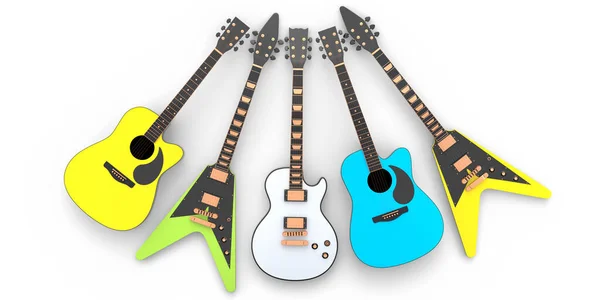 Set Electric Acoustic Guitar Isolated White Background Render Concept Rock — Stock Photo, Image