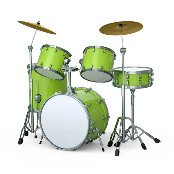 Set of realistic drums with metal cymbals on white background. 3d render concept of musical percussion instrument, drum machine and drumset