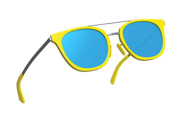 白い背景に夏のためのグラデーションレンズと黄色のプラスチックフレームと現実的なサングラス 3Dレンダリング家族旅行のコンセプトと太陽の目の保護 — ストック写真