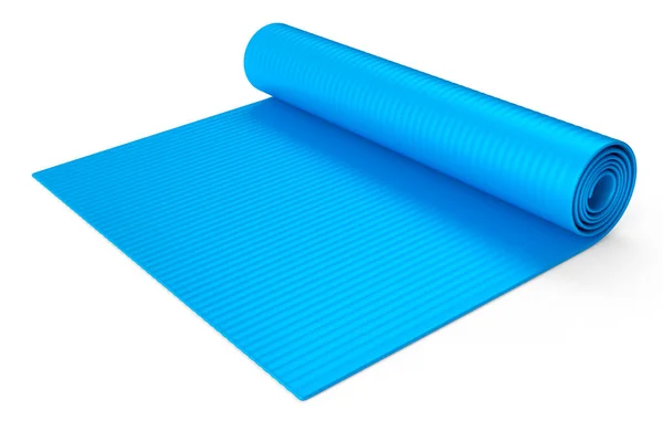 蓝色瑜伽垫或轻质泡沫露营床辊垫隔离在白色背景 3D提供用于健身 瑜伽和积极锻炼的体育设备 — 图库照片