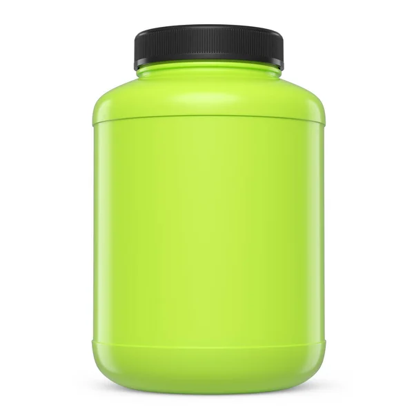 Green Plastic Jar Sport Nutrition Whey Protein Gainer Powder Isolated — Foto de Stock