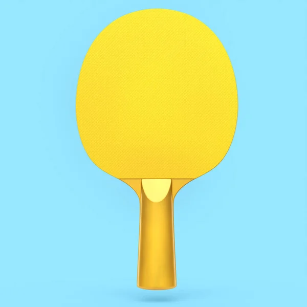 Жовтий Пінг Понг Ракетка Настільного Тенісу Ізольована Синьому Фоні Візуалізація — стокове фото