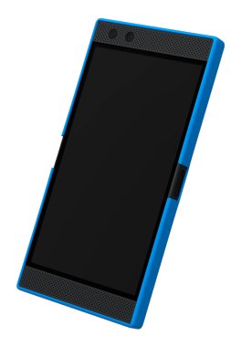 Boş ekranlı mavi akıllı telefonun ön görüntüsü, mobil oyun konsepti. Çevrimiçi oyunların 3B canlandırması