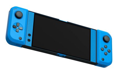 Beyaz arka planda cep telefonuna bağlı gerçekçi video oyun kontrolörleri. Çevrimiçi oyun için akıllı telefon için 3B oyun alanı oluşturma