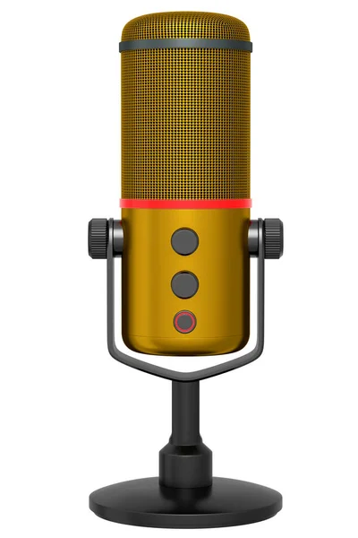 Rendering Eines Gelben Studio Kondensatormikrofons Isoliert Auf Weißem Hintergrund Konzept — Stockfoto