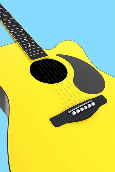 Close Acoustic Guitar Isolated Blue Background Render Concept Rock Festival — Stock Photo, Image
