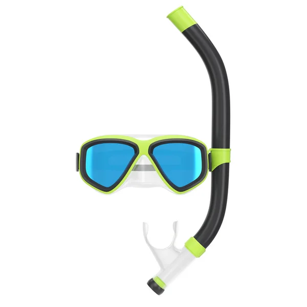 Máscara Buceo Verde Snorkel Aislados Sobre Fondo Blanco Renderizado Equipos — Foto de Stock
