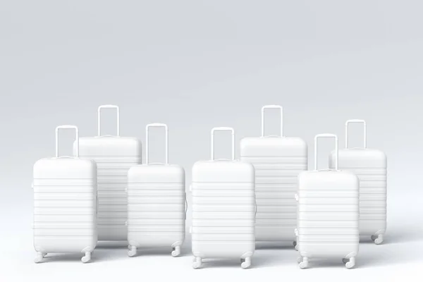 Colorful Suitcase Baggage White Monochrome Background Render Summer Vacation Concept — 스톡 사진