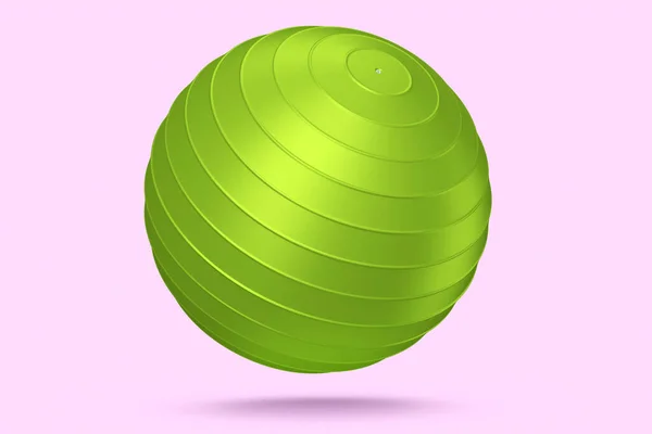 绿色合球或健身球孤立的粉红色背景 3D提供用于健身 瑜伽和积极锻炼的体育设备 — 图库照片