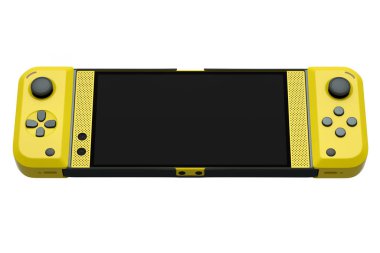 Beyaz arka planda cep telefonuna bağlı gerçekçi video oyun kontrolörleri. Çevrimiçi oyun için akıllı telefon için 3B oyun alanı oluşturma