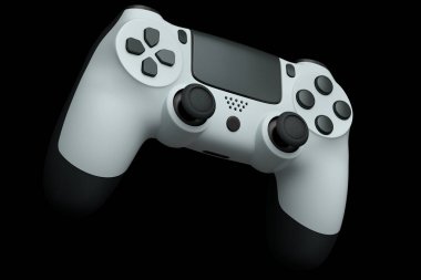 Siyah arka planda video oyunu kontrolörü için gerçekçi joystick. Bulut oyunu ve oyun alanı çalışma alanı konsepti için 3 boyutlu görüntüleme