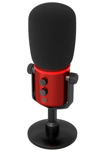 Rendu Microphone Condensateur Rouge Studio Isolé Sur Fond Blanc Concept — Photo