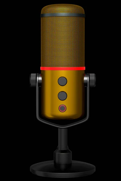 Renderização Microfone Condensador Estúdio Amarelo Isolado Fundo Preto Conceito Jogos — Fotografia de Stock