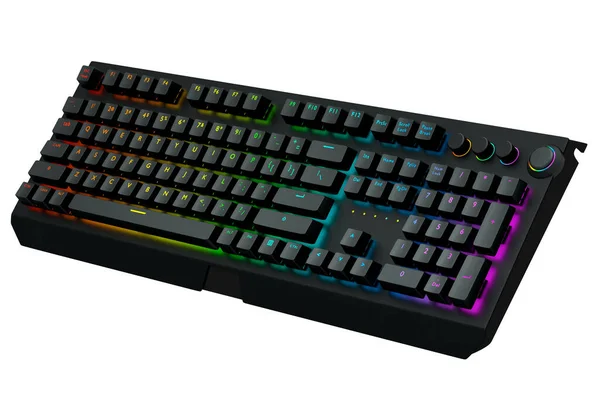 Clavier Ordinateur Noir Aux Couleurs Rgb Isolé Sur Fond Blanc — Photo