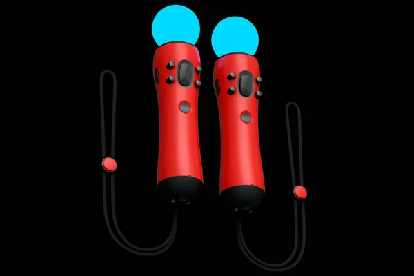 Красные Контроллеры Виртуальной Реальности Онлайн Облачных Игр Черном Фоне Рендеринг — стоковое фото