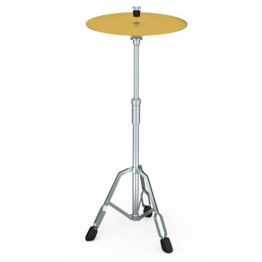 Metal zil beyaz arka planda duruyor. 3D render müzik perküsyon enstrümanı, davul makinesi konsepti.