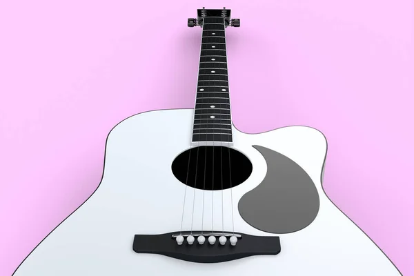 ピンクを基調としたアコースティックギターのクローズアップ 音楽ショップのためのスペイン語のギターとロックフェスティバルポスターのための概念の3Dレンダリング — ストック写真