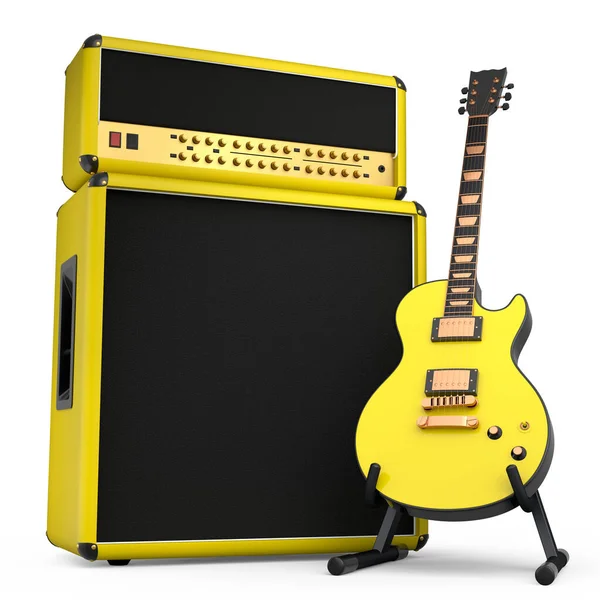 클래식 앰프와 기타가 배경에 분리되어 페스티벌 스튜디오 예행연습 베이스 기타아 — 스톡 사진