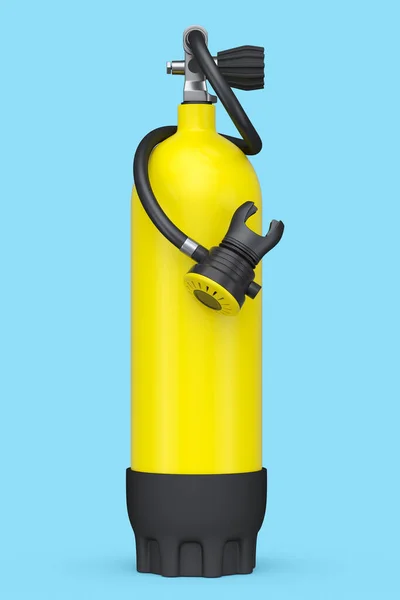 Žlutá Potápěčská Nádrž Plný Kyslík Pro Šnorchlování Izolované Modrém Pozadí — Stock fotografie