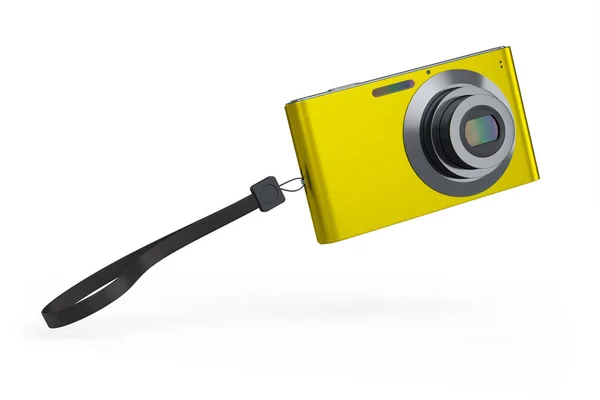 Kamera Digital Saku Kompak Kuning Bergaya Diisolasi Pada Latar Belakang — Stok Foto