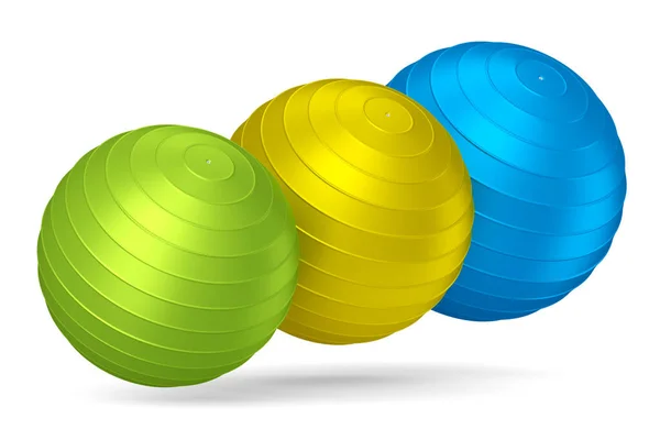 Multicolor Fitball Nebo Fitness Míč Izolované Bílé Pozadí Vykreslování Sportovního — Stock fotografie