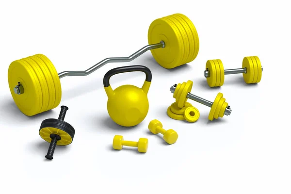 Isometrische Weergave Van Sportuitrusting Zoals Kettlebell Halter Lange Halter Roller — Stockfoto