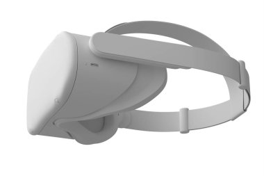 Beyaz tek renkli arka planda sanal gerçeklik gözlükleri. Artırılmış gerçeklikte veya sanal oyunlarda sanal tasarım için 3d gözlük oluşturma