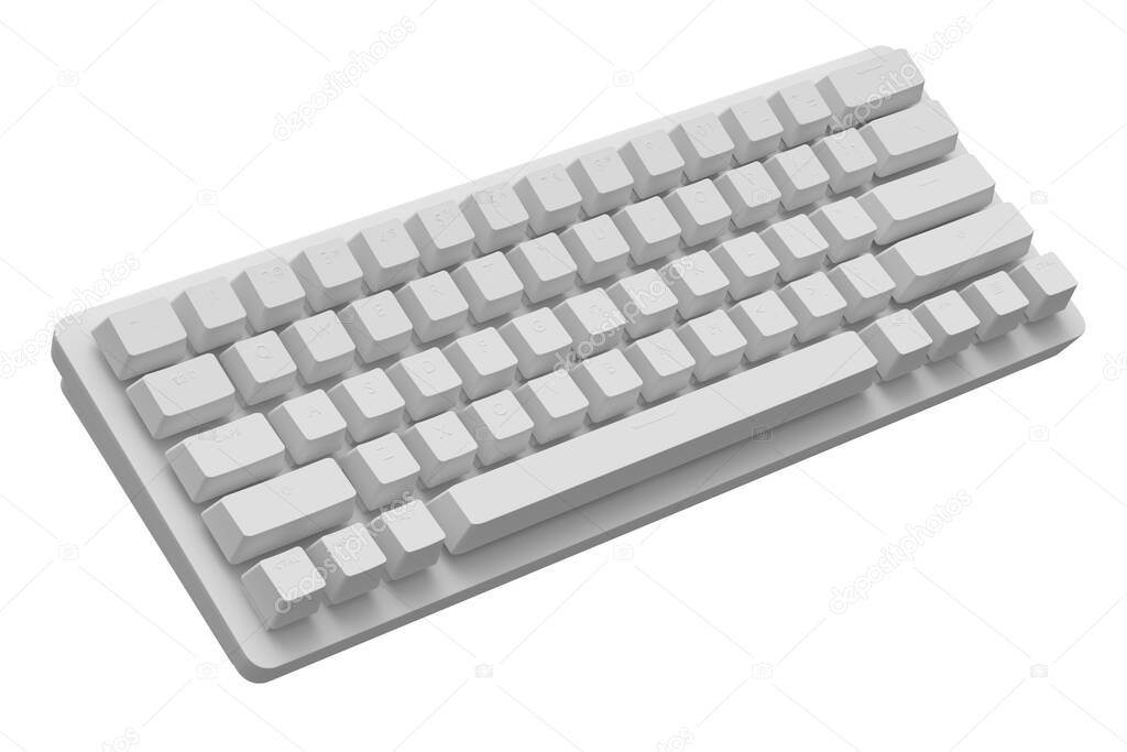 Computer keyboard with rgb colors isolated on white monochrome background. 3D render of streaming gear and gamer workspace concept