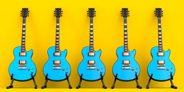 Conjunto Guitarra Acústica Eléctrica Aislada Sobre Fondo Amarillo Render Concept — Foto de Stock
