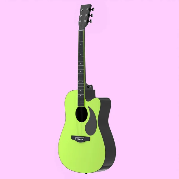 Electric acoustic guitar isolated on pink background. 3d render of concept for rock festival poster with spanish guitar for music shop