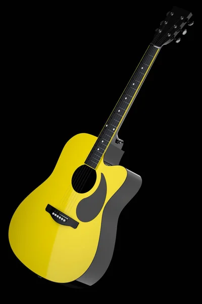 ブラックを基調としたアコースティックギターのクローズアップ 音楽ショップのためのスペイン語のギターとロックフェスティバルポスターのための概念の3Dレンダリング — ストック写真