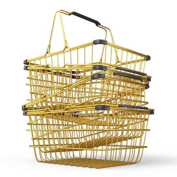 Stack Metalwire Shopping Basket Supermarket White Background Render Concept Online — Stok fotoğraf