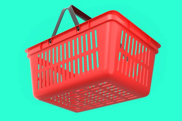 Plastic Shopping Basket Supermarket Green Background Render Concept Online Shopping — Stock Fotó