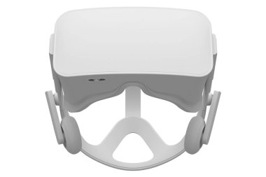 Beyaz tek renkli arka planda sanal gerçeklik gözlükleri. Artırılmış gerçeklikte veya sanal oyunlarda sanal tasarım için 3d gözlük oluşturma