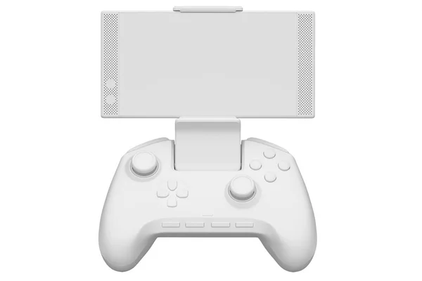 白いモノクロームの背景に携帯電話でゲームをプレイするための現実的なジョイスティック ビデオゲームストリーミングコンセプトの3Dレンダリング — ストック写真