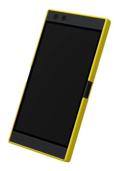 Μπροστά Όψη Του Κίτρινου Smartphone Άδεια Οθόνη Έννοια Του Mobile — Φωτογραφία Αρχείου