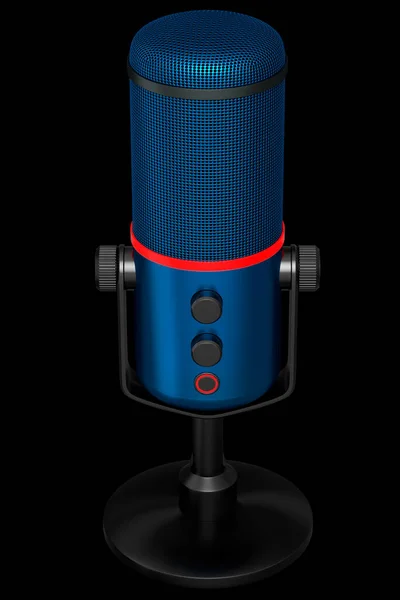 Rendering Bluee Studio Condenser Microphone Isolated Black Background Concept Cloud — Stock Photo, Image