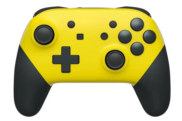現実的な黄色のビデオゲームは白い背景にジョイスティック クラウドゲームやゲーマーのワークスペースのコンセプトのためのストリーミングギアの3Dレンダリング — ストック写真