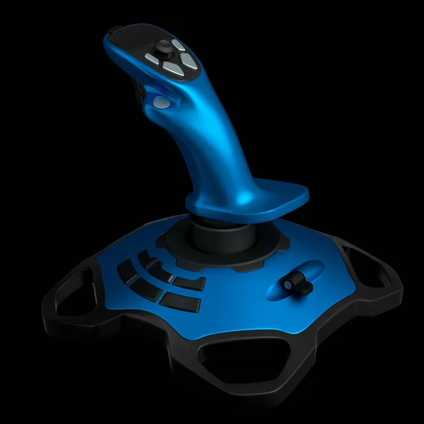 Realistic joystick for flight simulator isolated on black background. 3D rendering of streaming gear for cloud gaming or gamer workspace concept