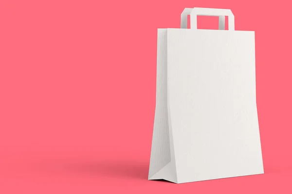 Opgevouwen Kraftpapieren Tas Met Handvat Geïsoleerd Roze Achtergrond Render Concept — Stockfoto
