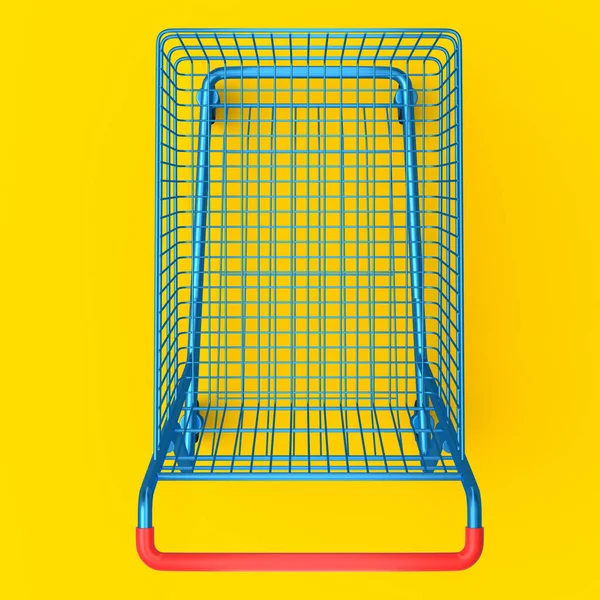 Shopping Cart Trolley Groceries Yellow Background Render Concept Sale Discount — Stock Photo, Image