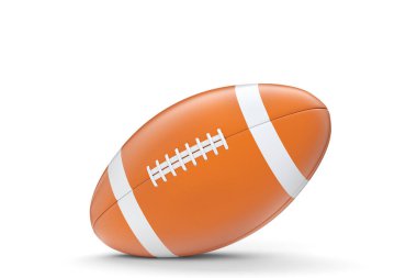 Amerikan futbol topu beyaz arka planda izole edilmiş. Takım oyunu için 3 boyutlu spor aksesuarları hazırlama