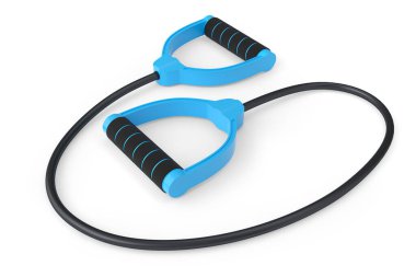 Beyaz arka planda izole edilmiş kauçuk saplı el genişletme bandı veya direnç bandı. Spor malzemelerinin fitness, trx ve powerlift için 3d yorumlanması