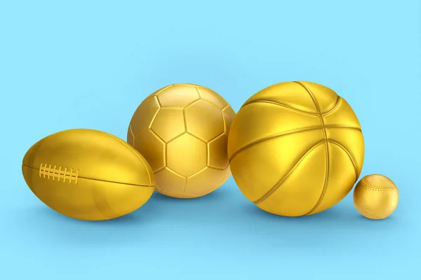 Set Zlatý Míč Jako Basketbal Americký Fotbal Golf Izolované Modrém — Stock fotografie