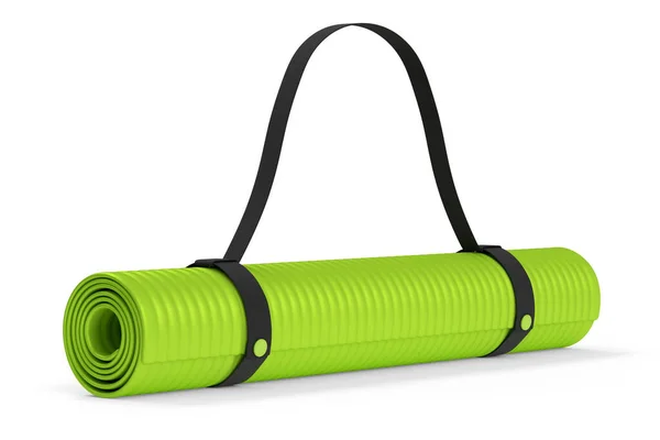 绿色瑜伽垫或轻质泡沫露营床辊垫隔离在白色背景 3D提供用于健身 瑜伽和积极锻炼的体育设备 — 图库照片