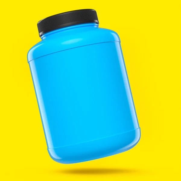 Blaues Plastikglas Für Die Sporternährung Molkenprotein Und Gainer Pulver Isoliert — Stockfoto