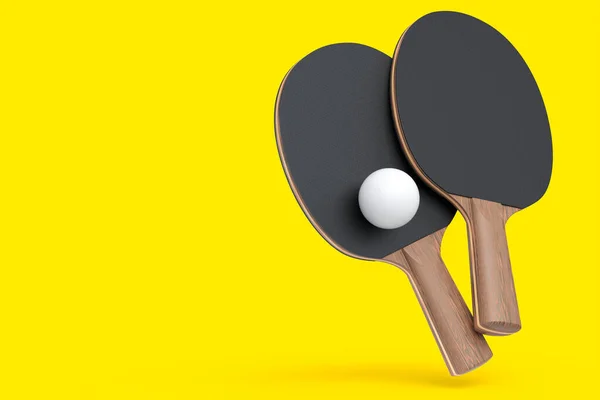 Pair Ping Pong Rackets Table Tennis Ball Isolated Yellow Background — Stock Photo, Image