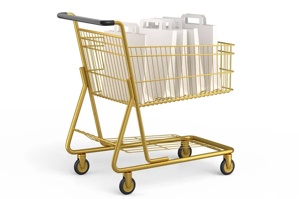 Shopping Cart Trolley Shopping Bag White Background Render Concept Sale — Stock Photo, Image