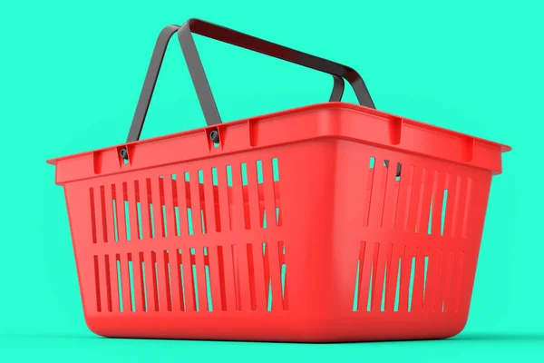 Plastic Shopping Basket Supermarket Green Background Render Concept Online Shopping — Stockfoto